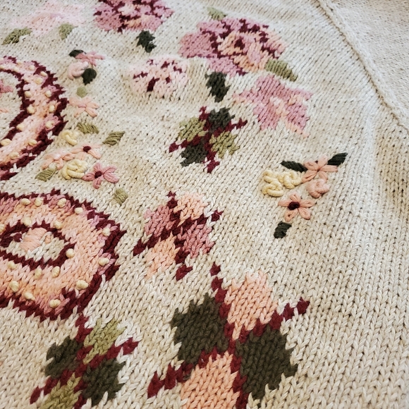 Vintage Hand Knit Van Heusen For Her Floral Cottagecore Sweater Pullover XL - Picture 14 of 16